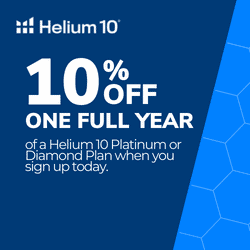 10% off Helium 10 for a year Coupon - Code is ALDERJADE10