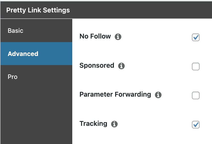 No Follow Advanced Features on Pretty Links