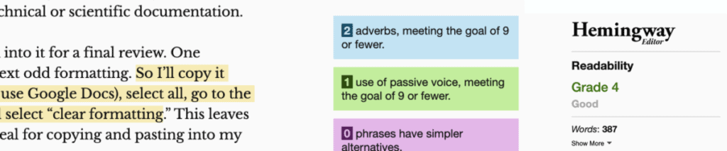 screenshot of hemingway app