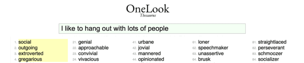 screenshot of onelook thesaurus