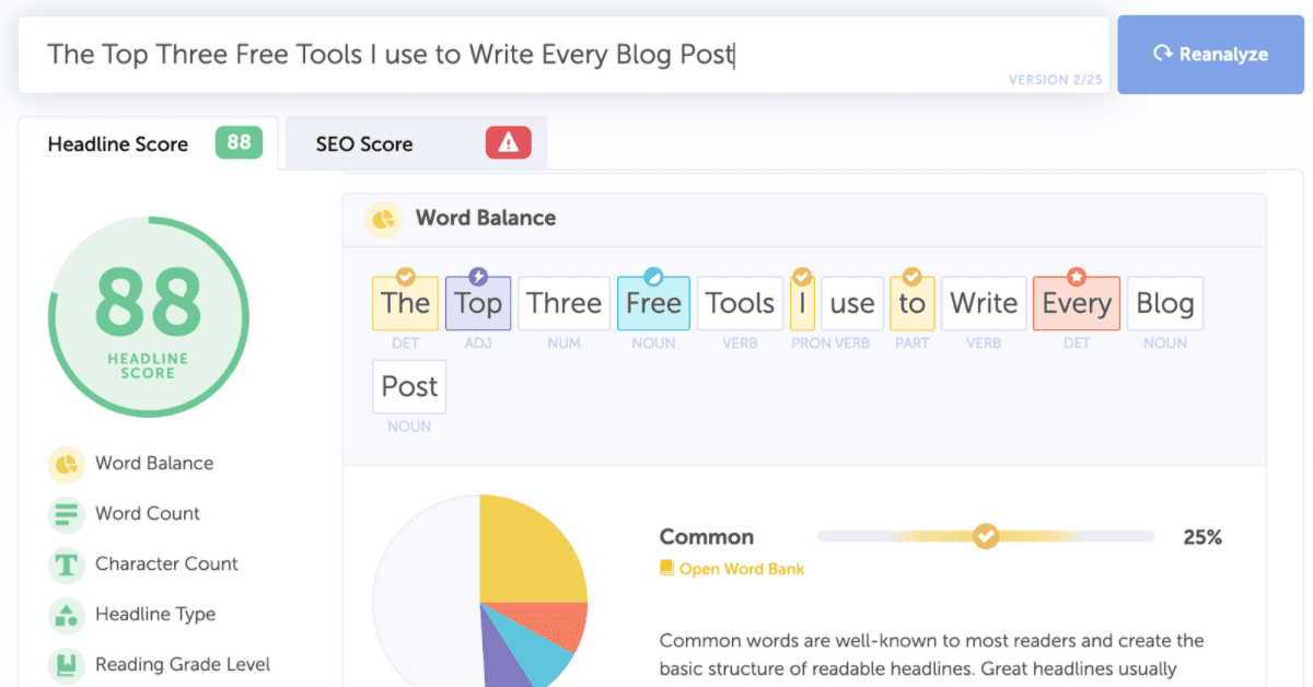 Three Top Tools for Writing Your Blog | Alder and Jade | Alder and Jade screenshot of headline analyzer reviewing headline for this blog post | Alder and Jade | Alder and Jade