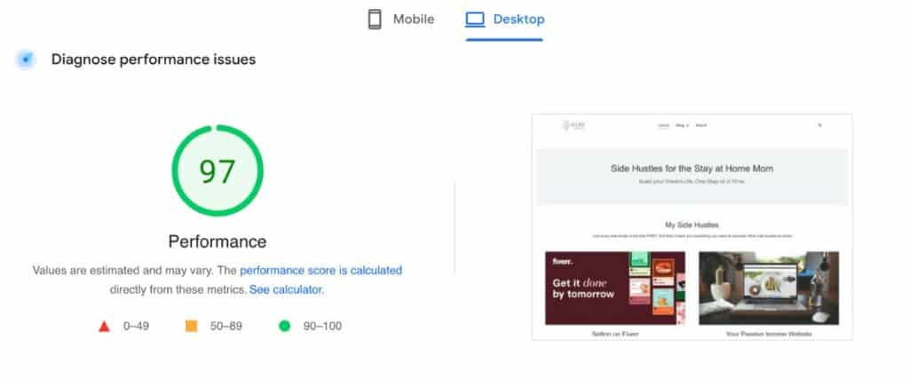 Page Speed Diagnostic Desktop