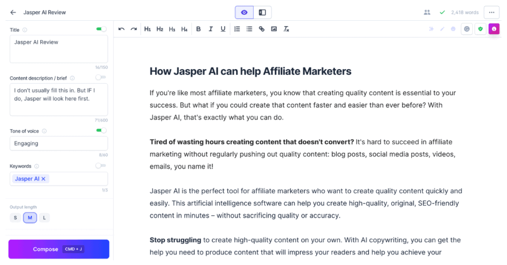 Jasper AI Document Editor